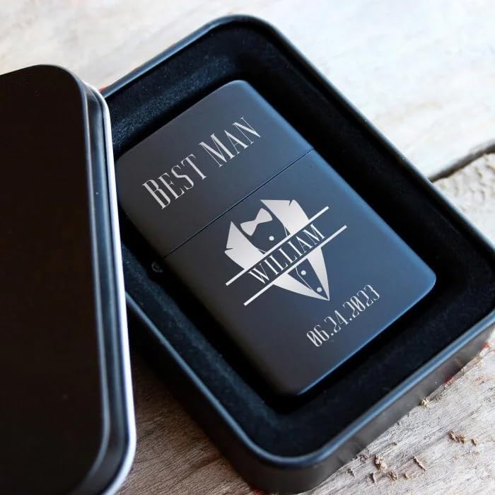 Custom Lighter, Personalized Monogram Lighters, Engraved Black Lighter with Case, Customized Lighters, Groomsmen Gifts, Gift for Men, Customizable Cigarette Lighter