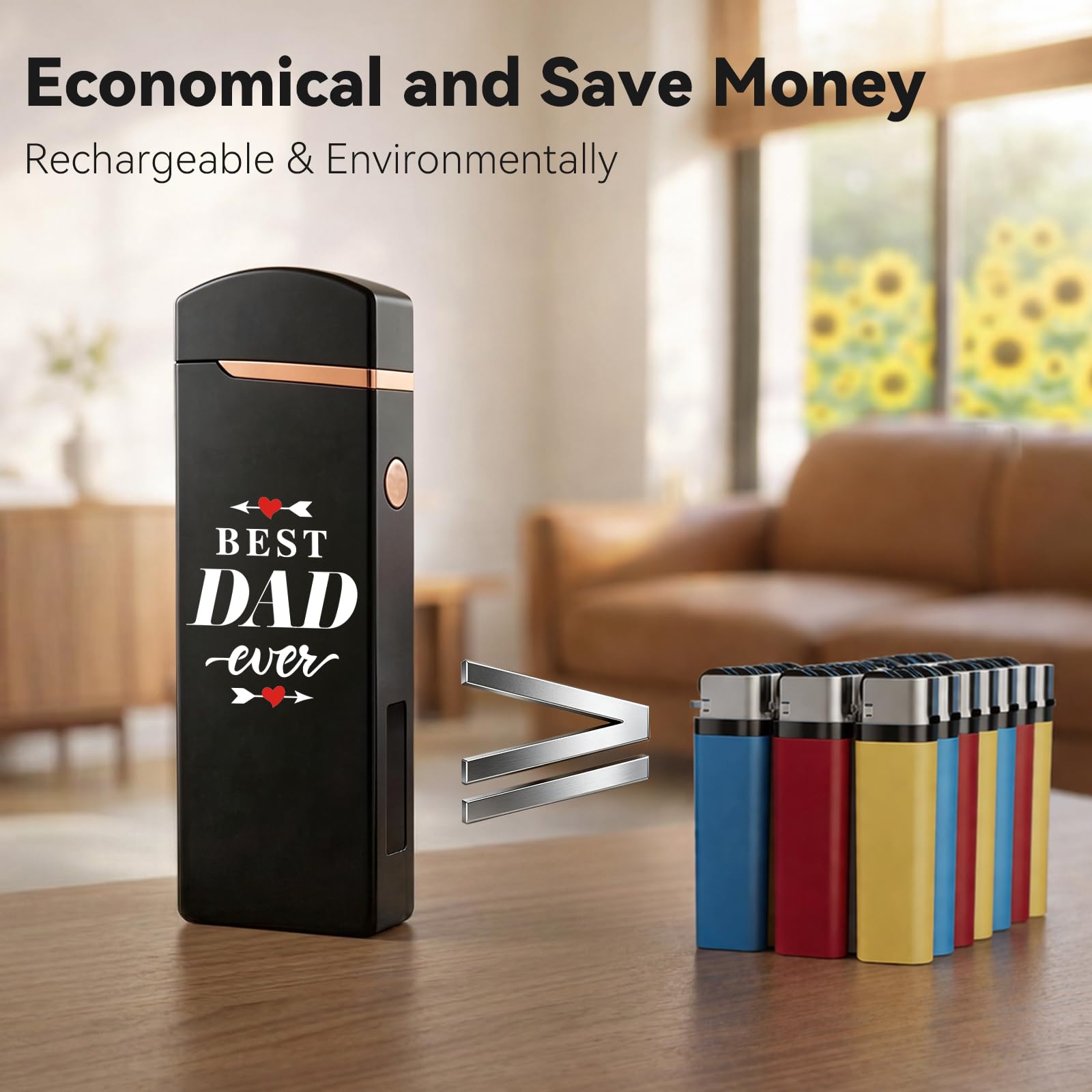 Coquimbo Fathers Day Dad Gifts for Men Him Husband from Daughter Son Wife, Electric Lighter USB Rechargeable Windproof Flameless Dual Arc Plasma Lighters for Candle Incense Camping (Black)